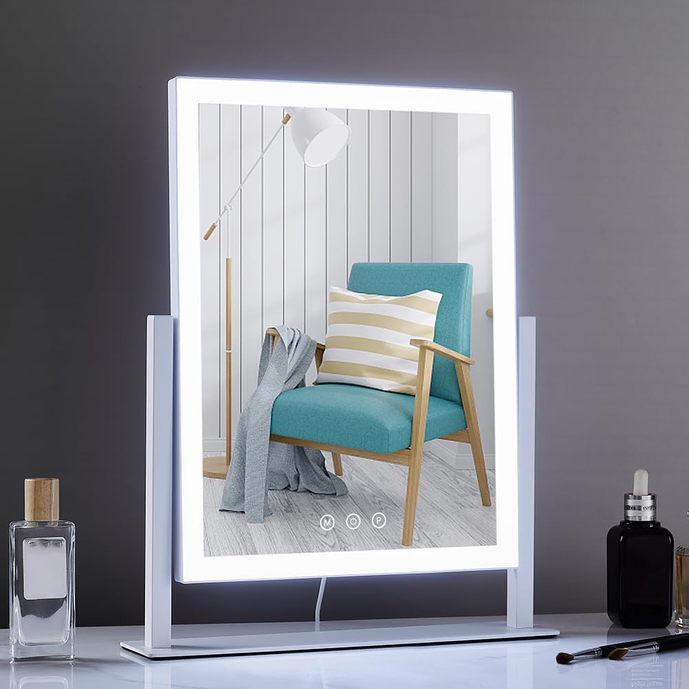 HIEEY Lighted Makeup Mirror, Hollywood Vanity Mirror with Lights, Three Color Lighting Modes, and 5X Magnification Mirror, Smart Touch Control, 360°Rotation (17.3in,White,Gift Box) - Image 3