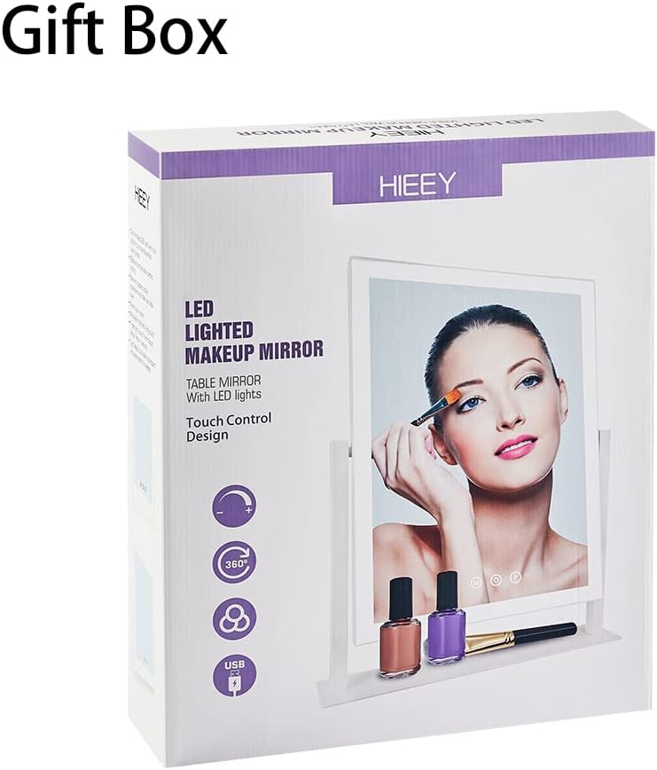 HIEEY Lighted Makeup Mirror, Hollywood Vanity Mirror with Lights, Three Color Lighting Modes, and 5X Magnification Mirror, Smart Touch Control, 360°Rotation (17.3in,White,Gift Box) - Image 6